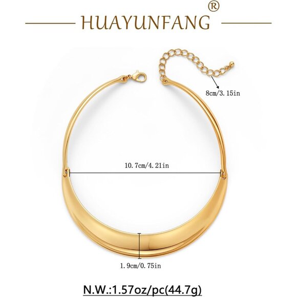 Women's Chunky Gold Choker Collar Necklace Trendy Adjustable Statement Jewelry - Picture 5 of 5